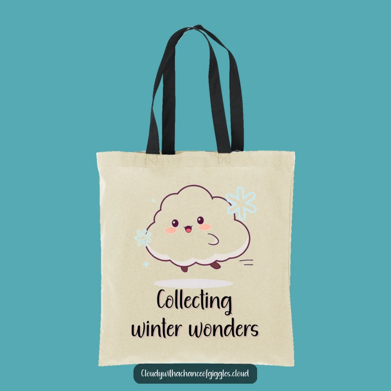 Funny Cloud Animal Tote Bag: Chasing Snowflake, Winter Fun Accessory
