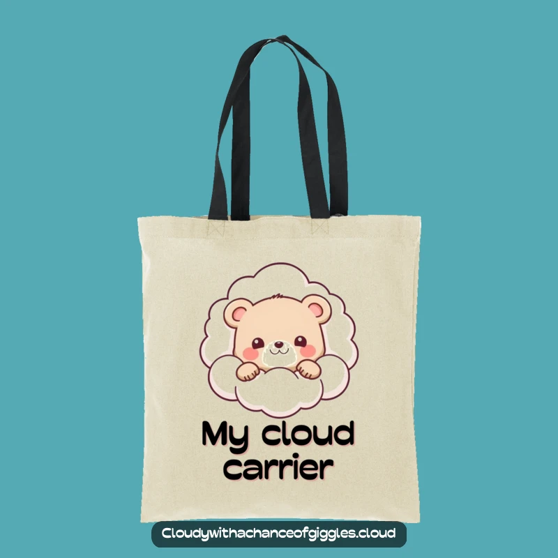 Funny Bear Cub Cloud Tote Bag: Cute Carry-all, Peek-a-Boo Design Bag Gift!